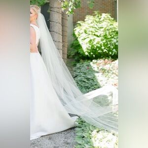 Elegant Silver Hair Piece & Cathedral Wedding Veil